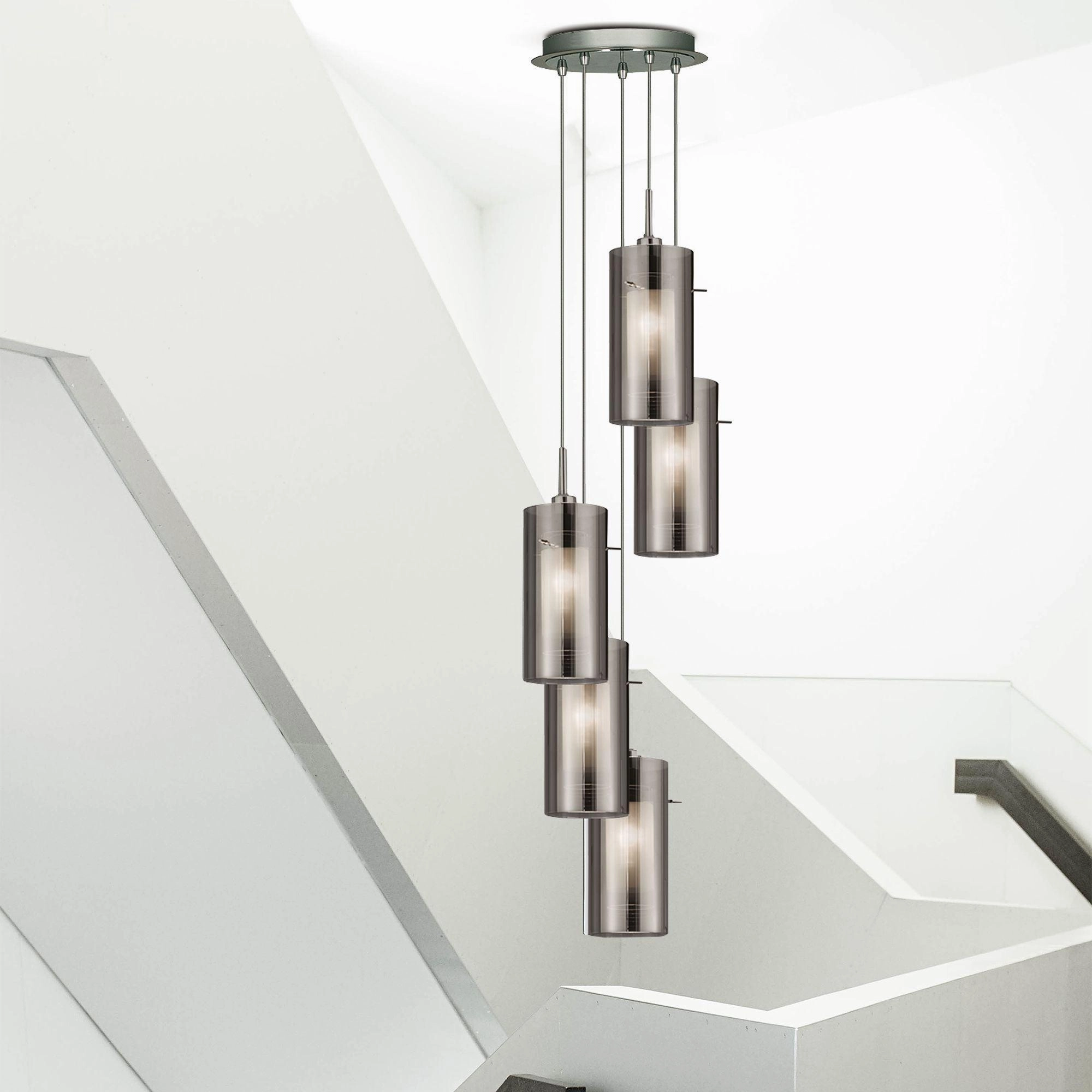 5 Light Duo 2 Multi-drop Pendant Smokey/Frosted Glass Shades