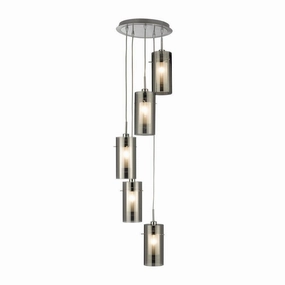 5 Light Duo 2 Multi-drop Pendant Smokey/Frosted Glass Shades minimalist ceiling light