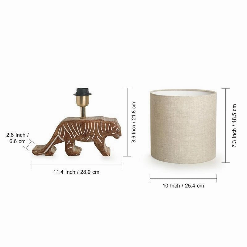 'Tiger Panthera'' Handcarved Table Lamp In Mango Wood