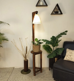 Accent Wooden Floor Lamp with Brown Base and Beige Fabric Lampshade (BULB NOT INCLUDED) garden LED light