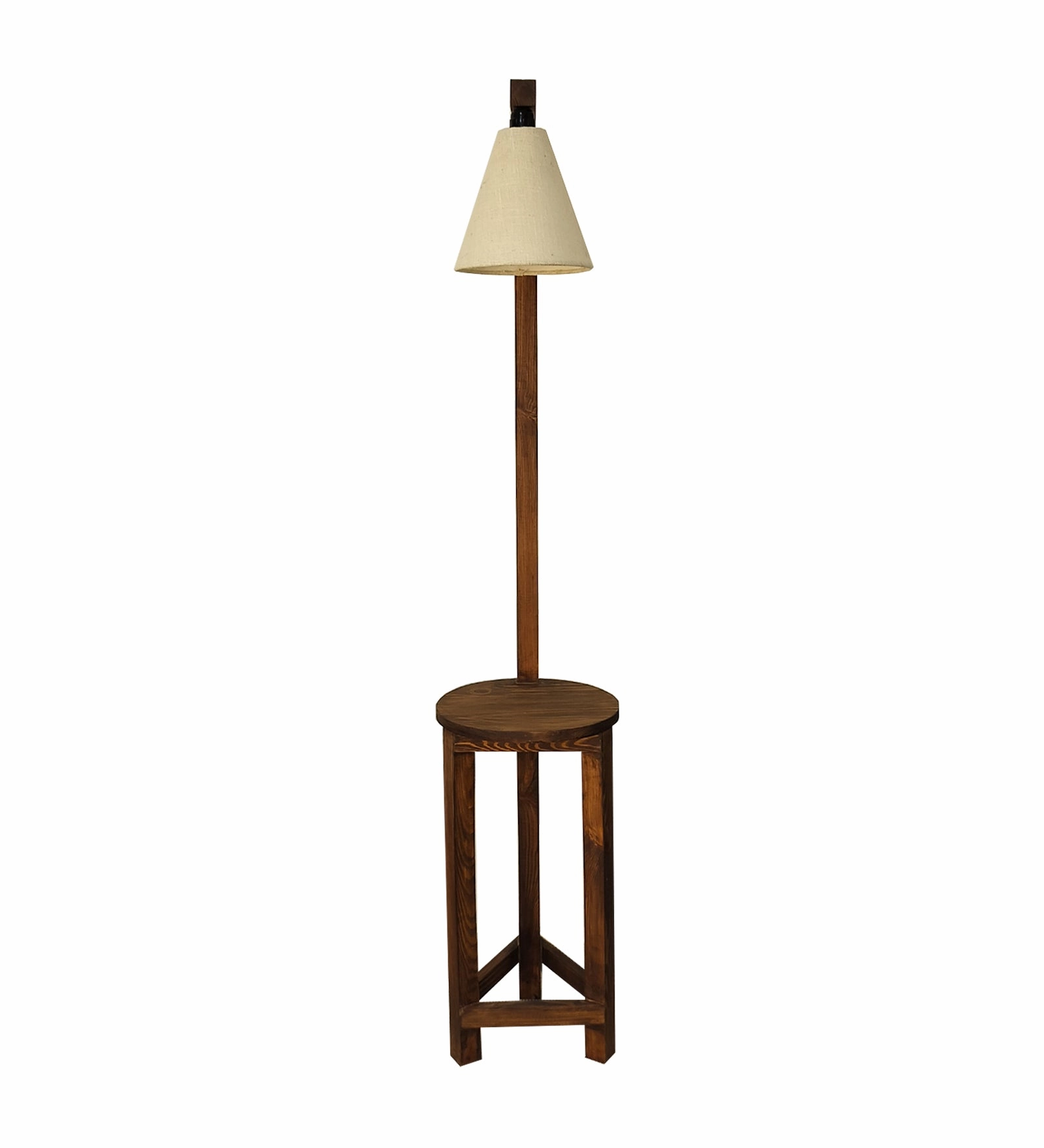 Accent Wooden Floor Lamp with Brown Base and Beige Fabric Lampshade (BULB NOT INCLUDED)