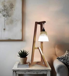 Achille Brown Wooden Table Lamp with White Jute Lampshade (BULB NOT INCLUDED) Louis Poulsen chandelier