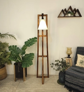 Achille Wooden Floor Lamp with Brown Base and Jute Fabric Lampshade (BULB NOT INCLUDED) garden LED light