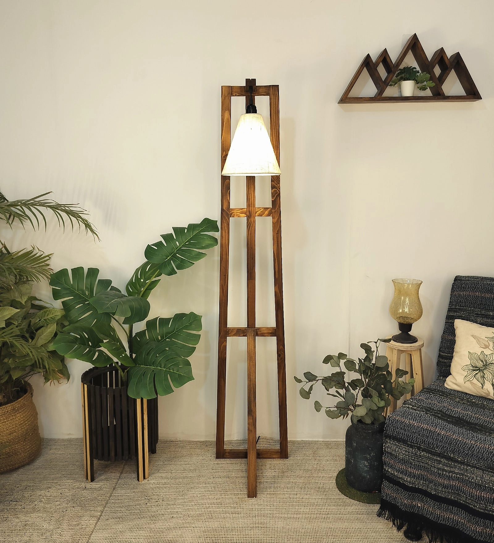 Achille Wooden Floor Lamp with Brown Base and Jute Fabric Lampshade (BULB NOT INCLUDED) garden LED light