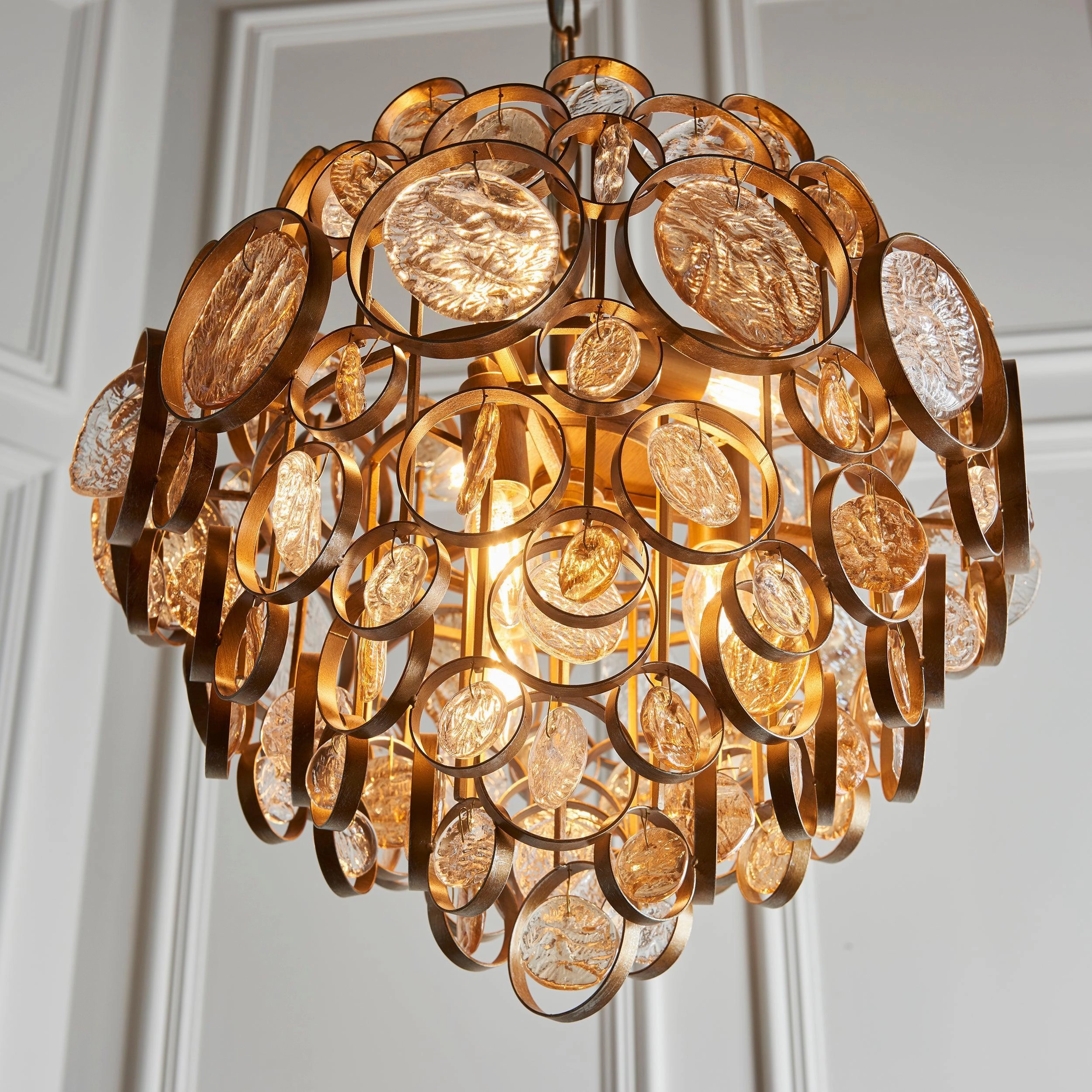 Acton Modern Antique Gold Pendant With Amber Glass Detail