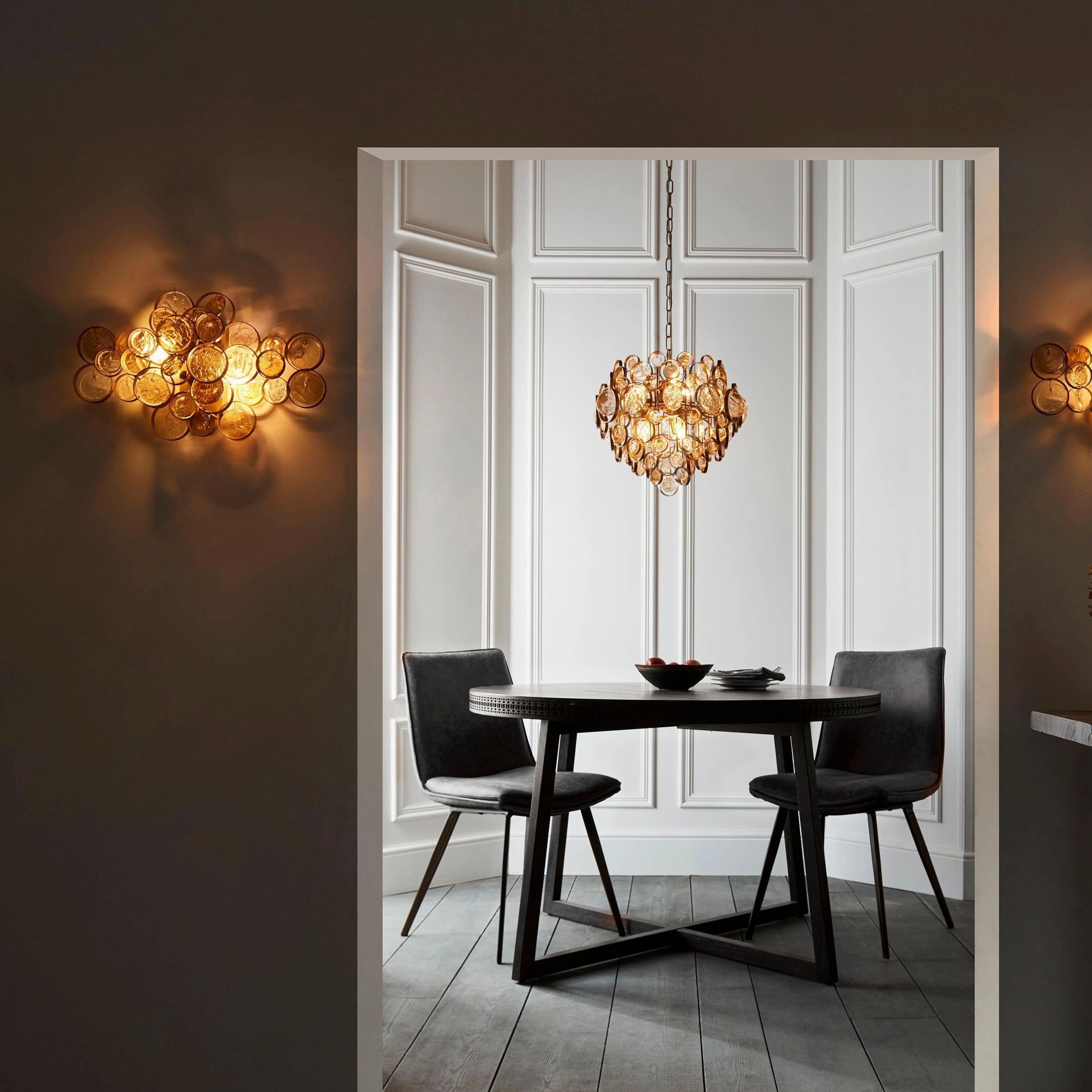 Acton Modern Antique Gold Pendant With Amber Glass Detail