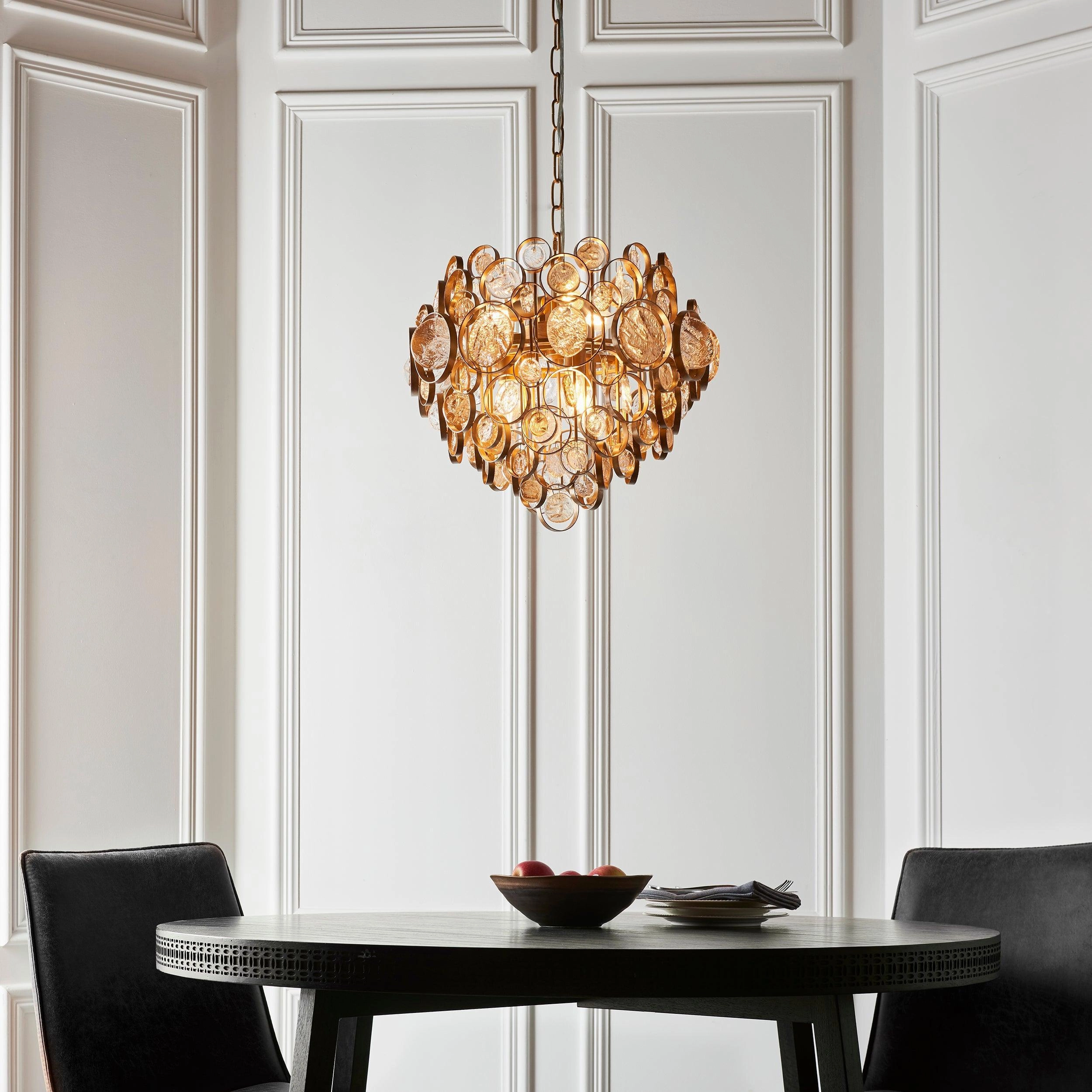 Acton Modern Antique Gold Pendant With Amber Glass Detail