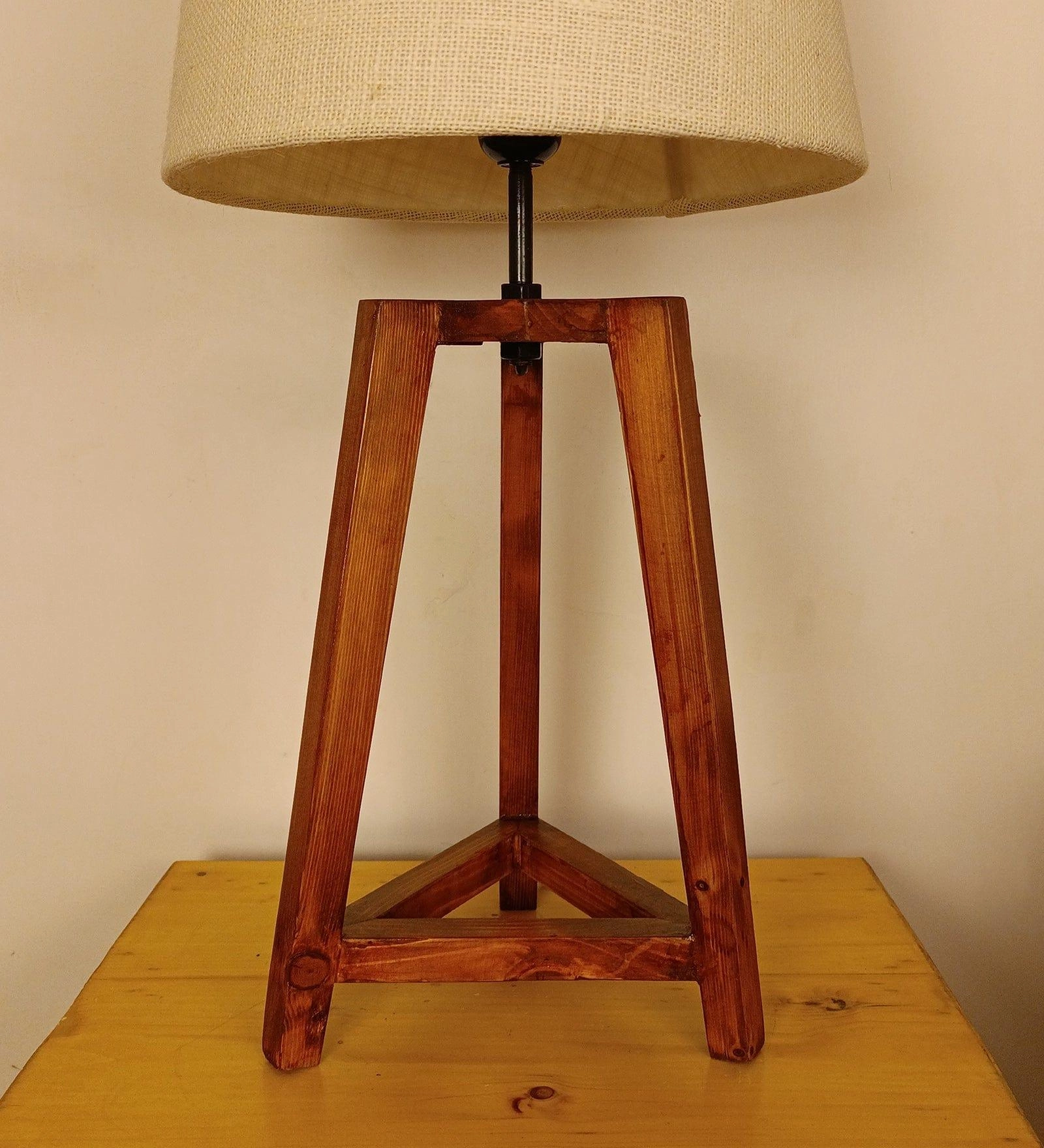 Adrienne Brown Wooden Table Lamp with White Jute Lampshade (BULB NOT INCLUDED)