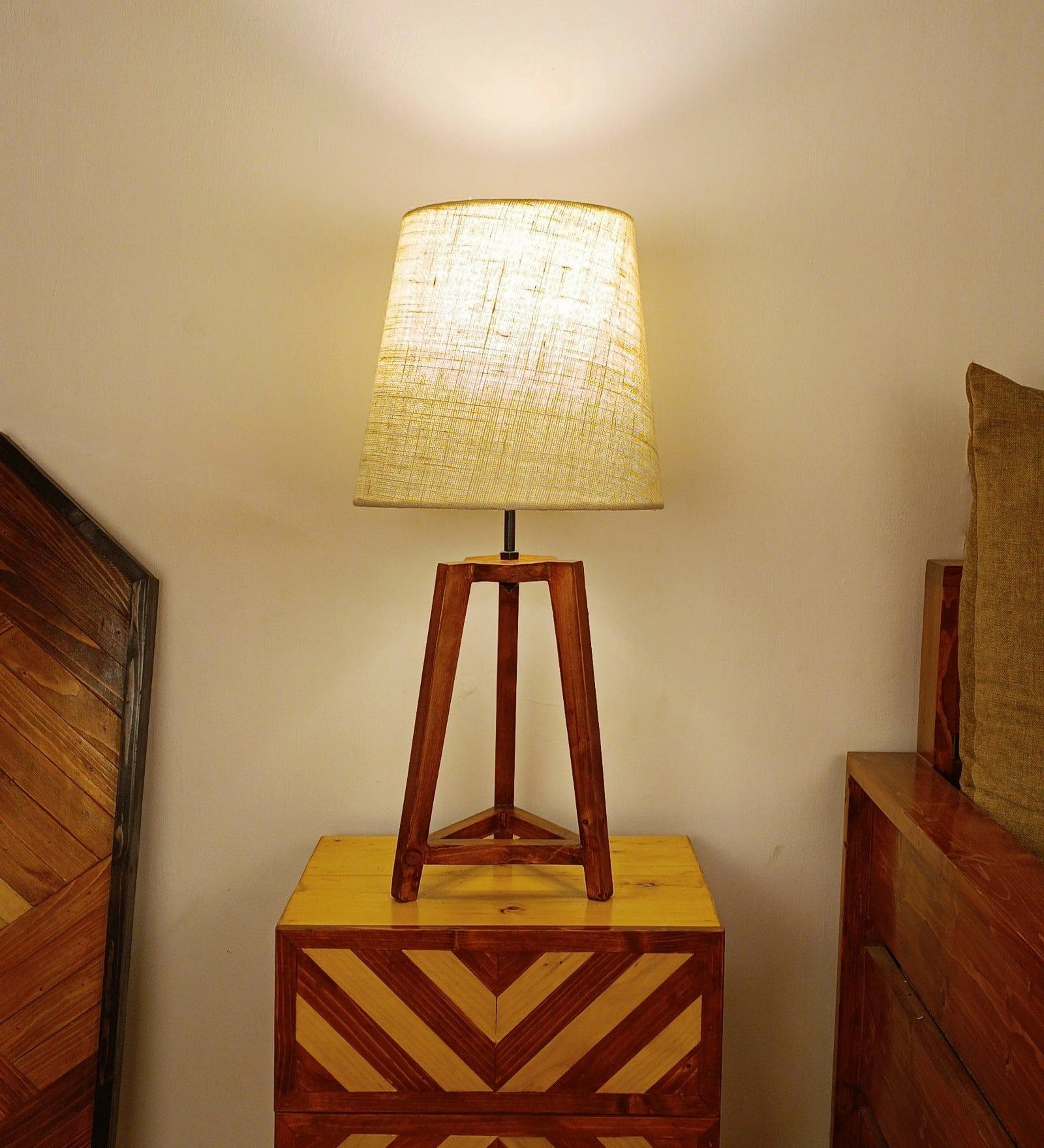 Adrienne Brown Wooden Table Lamp with White Jute Lampshade (BULB NOT INCLUDED) Louis Poulsen chandelier