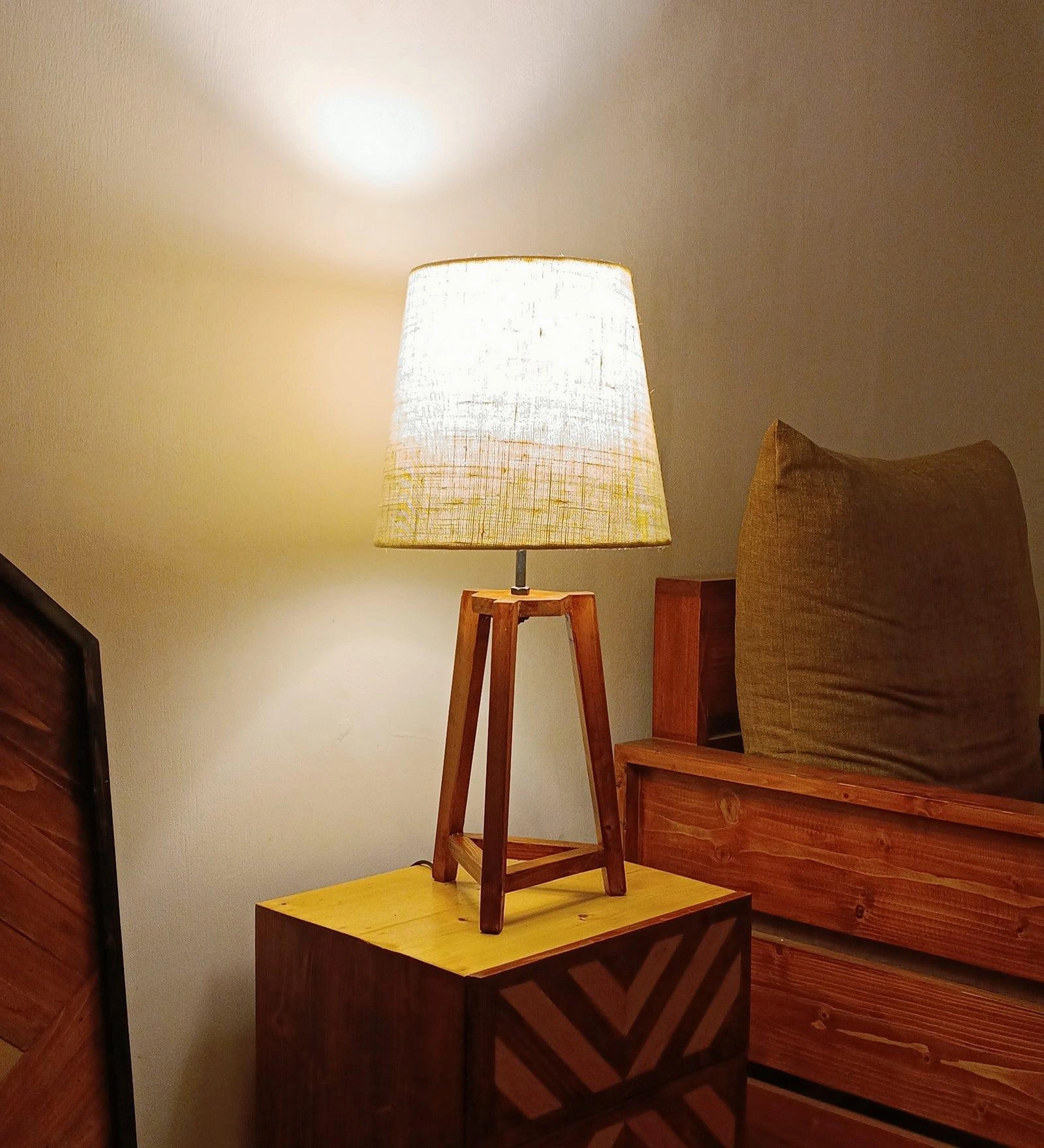 Adrienne Brown Wooden Table Lamp with White Jute Lampshade (BULB NOT INCLUDED)