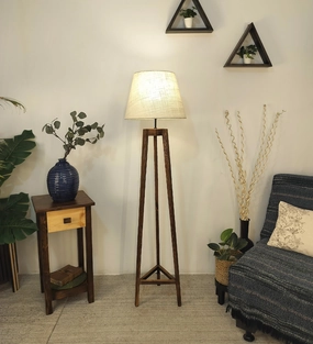 Adrienne Wooden Floor Lamp with Brown Base and Premium Beige Fabric Lampshade (BULB NOT INCLUDED) garden LED light