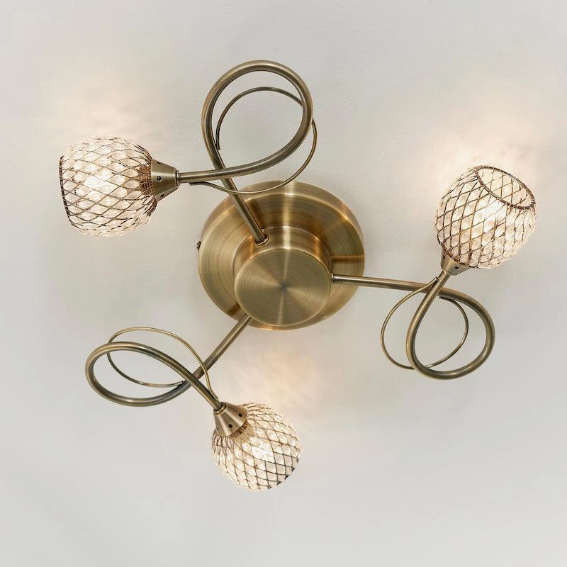 Aherne 3lt Antique Brass Semi Flush Ceiling Light
