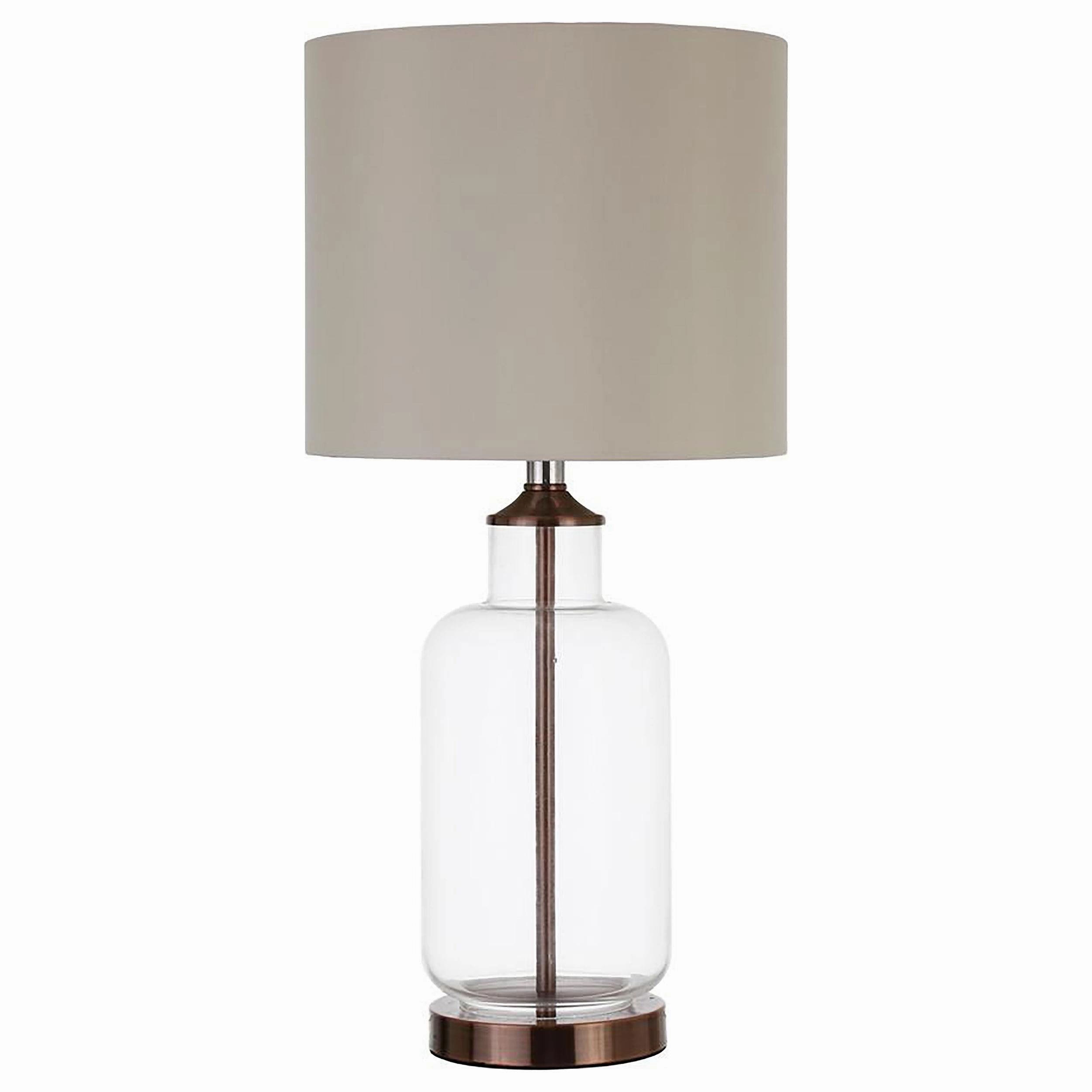 Aisha Drum Shade Table Lamp Creamy Beige and Clear mini decorative bulb