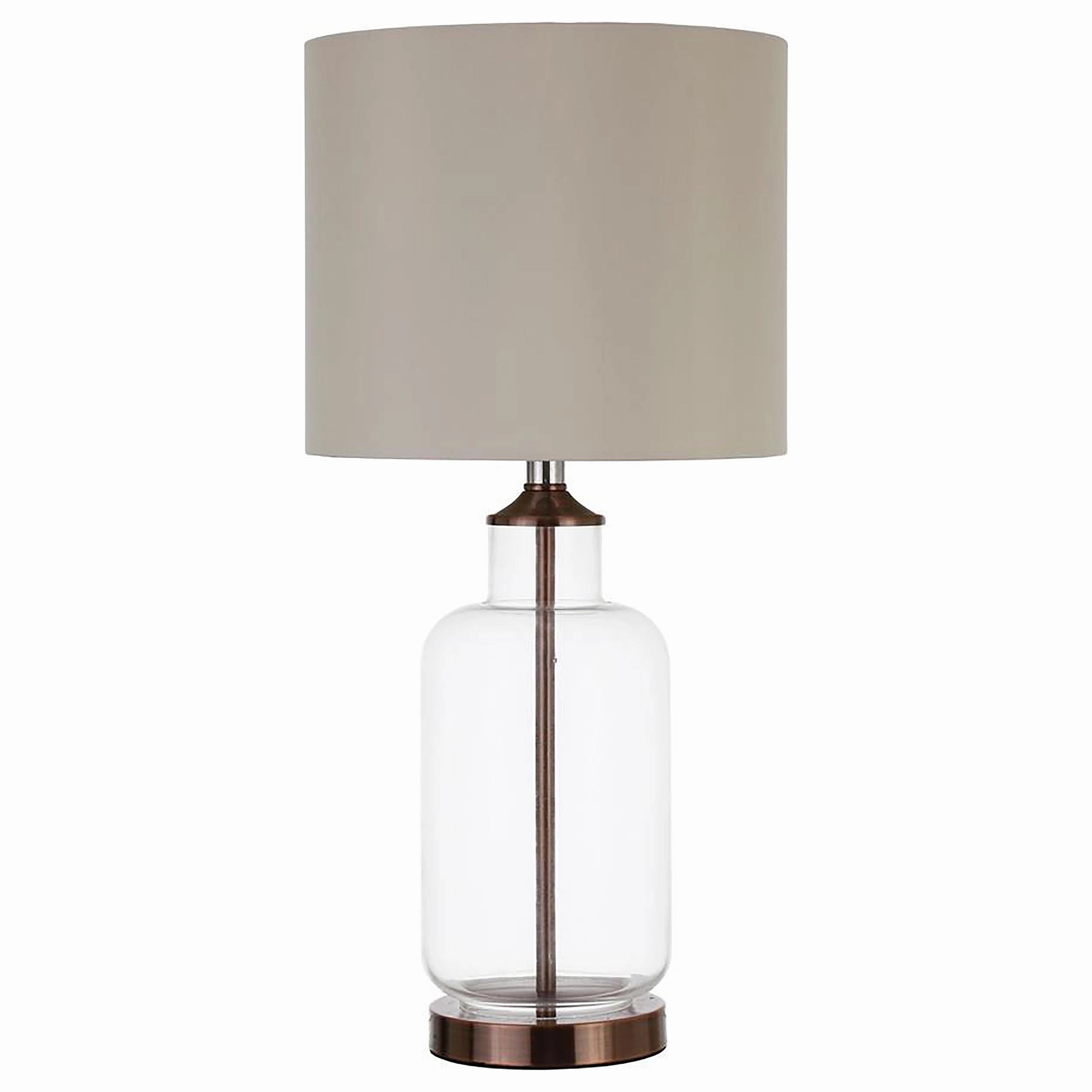 Aisha Drum Shade Table Lamp Creamy Beige and Clear mini decorative bulb