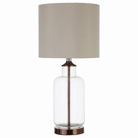 Aisha Drum Shade Table Lamp Creamy Beige and Clear mini decorative bulb