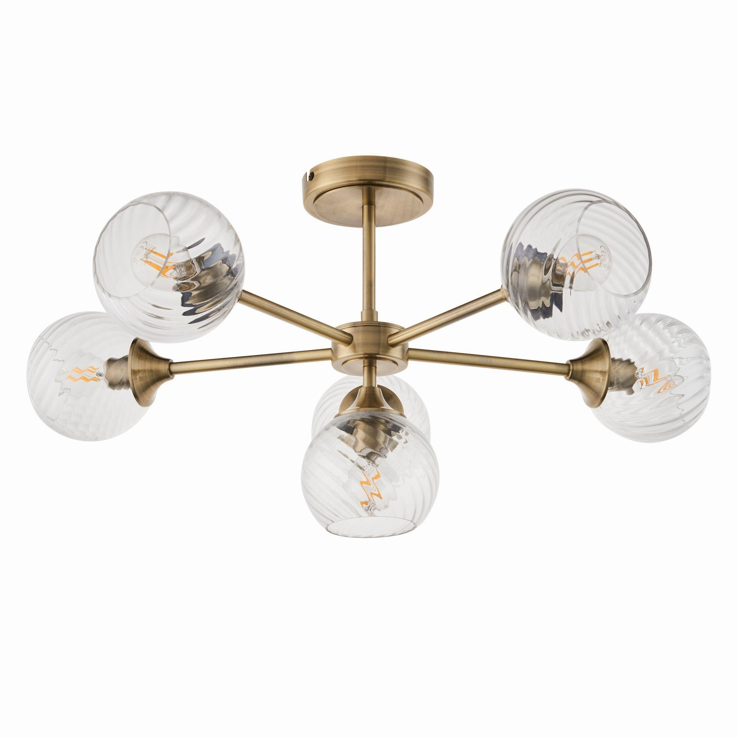 Allegra 6 Light Brass Semi Flush - Glass Shades