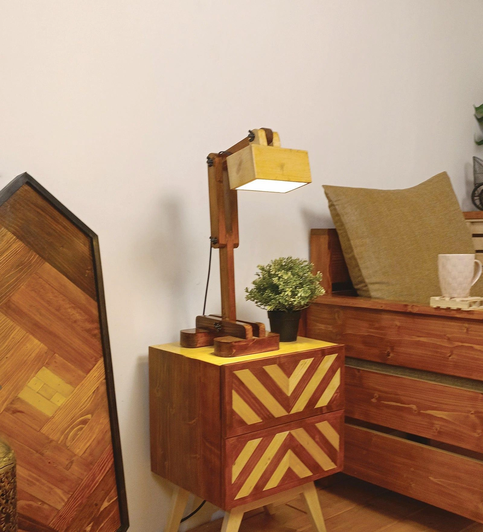 Amelia Brown Wooden Table Lamp with Wooden Lampshade (BULB NOT INCLUDED)