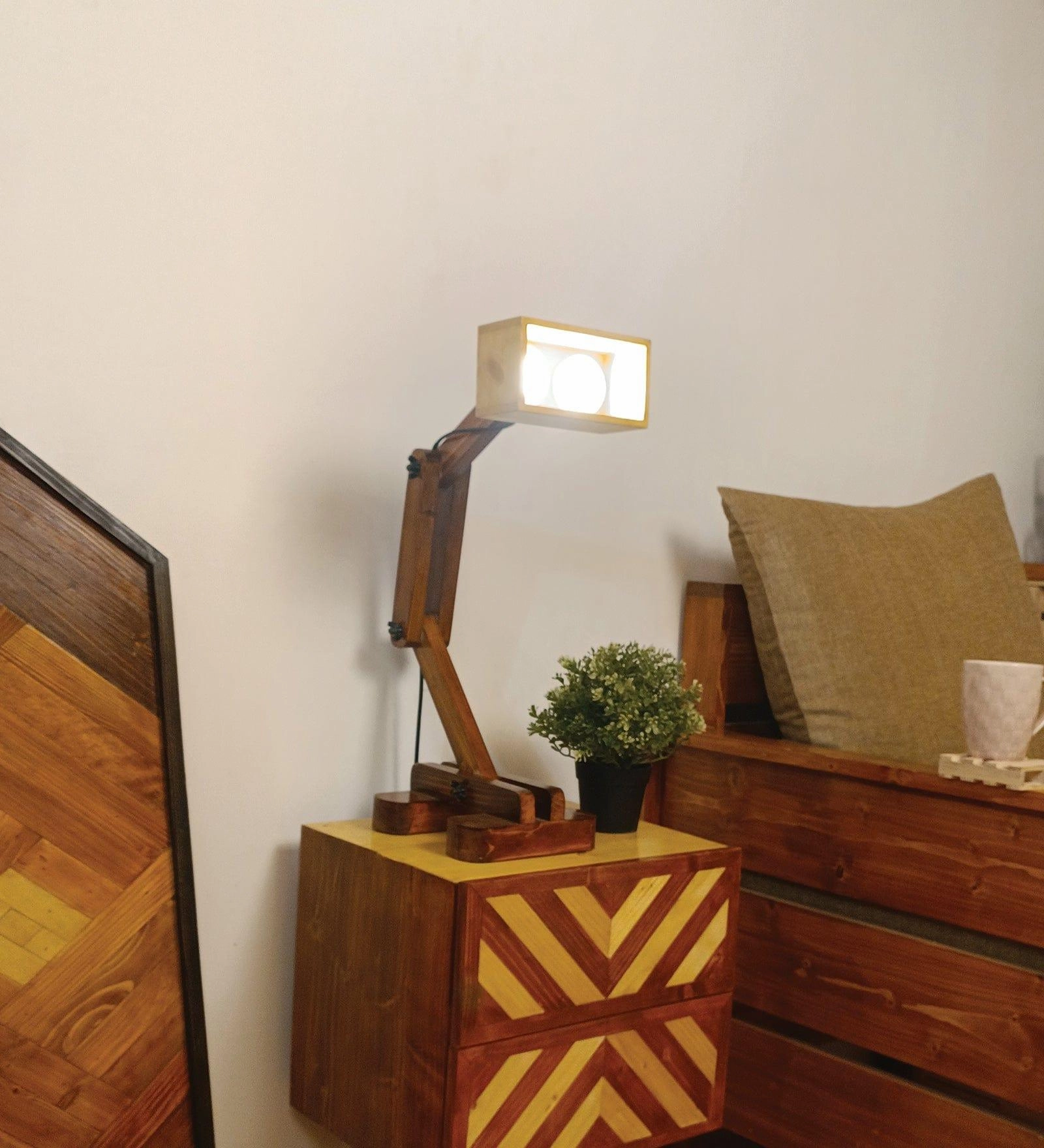 Amelia Brown Wooden Table Lamp with Wooden Lampshade (BULB NOT INCLUDED)