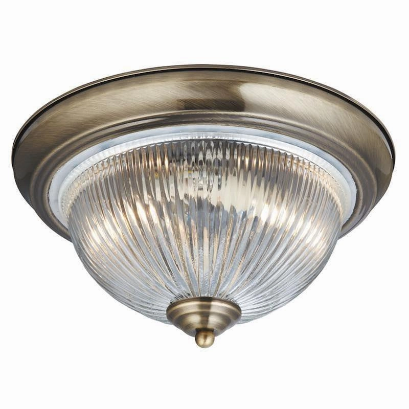 American Diner 1 Light Brass & Ribbed Glass Ceiling Flush