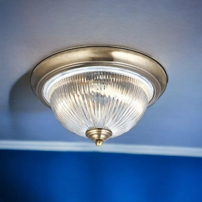 American Diner 1 Light Brass & Ribbed Glass Ceiling Flush simple ceiling design light