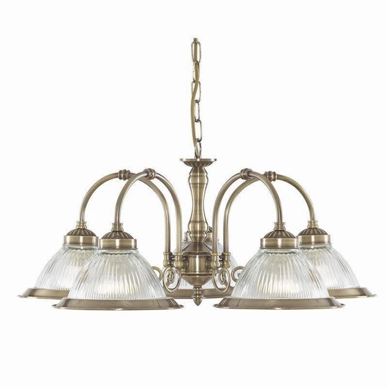 American Diner Brass & Ribbed Glass 5 Light Ceiling Pendant simple ceiling design light