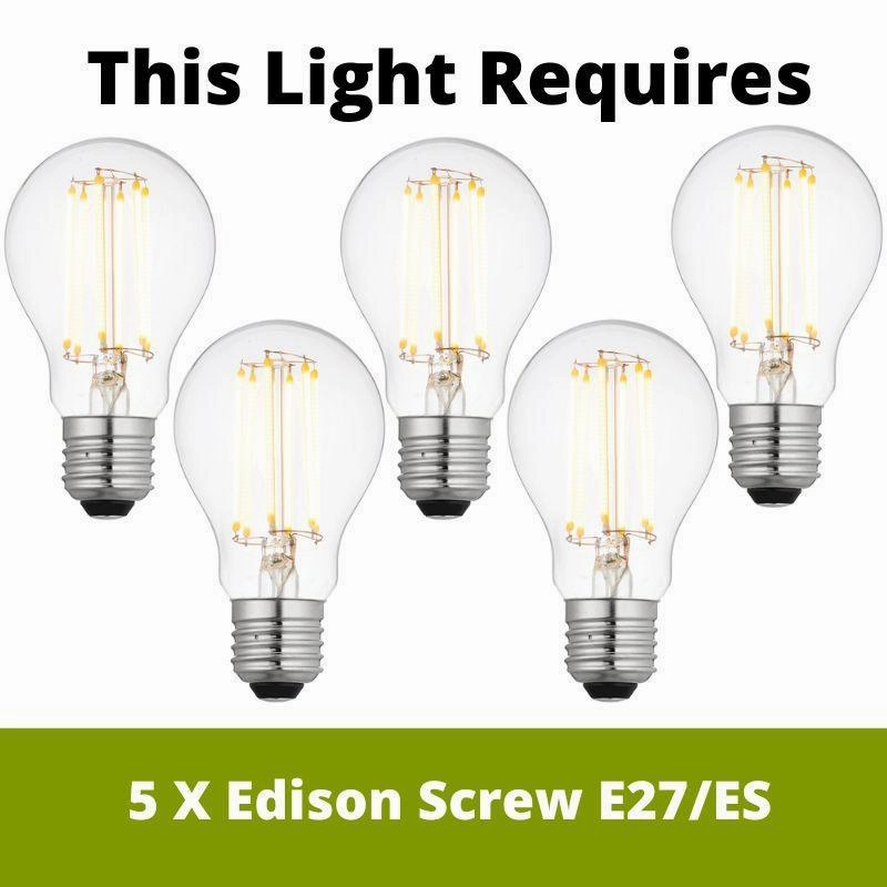 American Diner Brass & Ribbed Glass 5 Light Ceiling Pendant