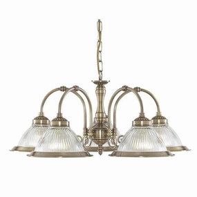 American Diner Brass & Ribbed Glass 5 Light Ceiling Pendant simple ceiling design light