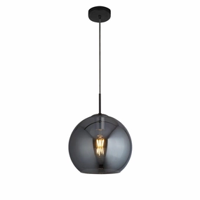 Amsterdam 1 Light Round Black Pendant - Smoked Glass Shade modern ceiling lamp