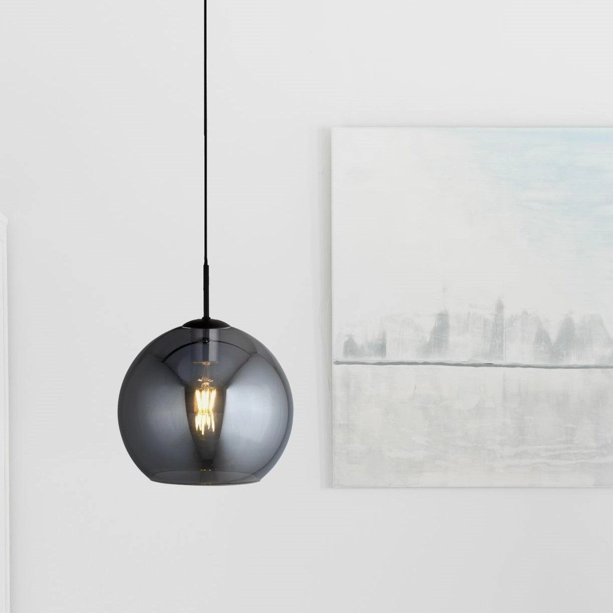 Amsterdam 1 Light Round Black Pendant - Smoked Glass Shade
