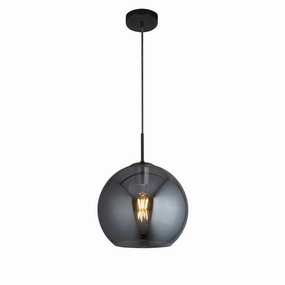 Amsterdam 1 Light Round Black Pendant - Smoked Glass Shade simple ceiling design light