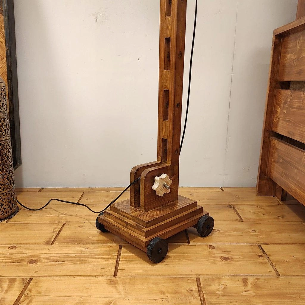 Angler Wooden Floor Lamp with Brown Base and Jute Fabric Lampshade (BULB NOT INCLUDED)