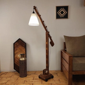 Angler Wooden Floor Lamp with Brown Base and Jute Fabric Lampshade (BULB NOT INCLUDED) garden LED light