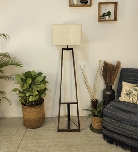 Angular Wooden Floor Lamp with Brown Base and Premium Beige Fabric Lampshade (BULB NOT INCLUDED) garden LED light