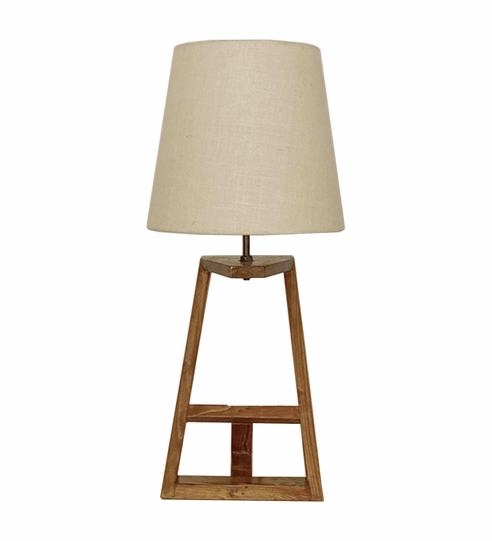 Angular Wooden Table Lamp with Brown Base and Premium White Fabric Lampshade (BULB NOT INCLUDED)