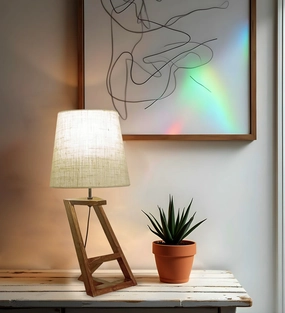 Angular Wooden Table Lamp with Brown Base and Premium White Fabric Lampshade (BULB NOT INCLUDED) Louis Poulsen chandelier