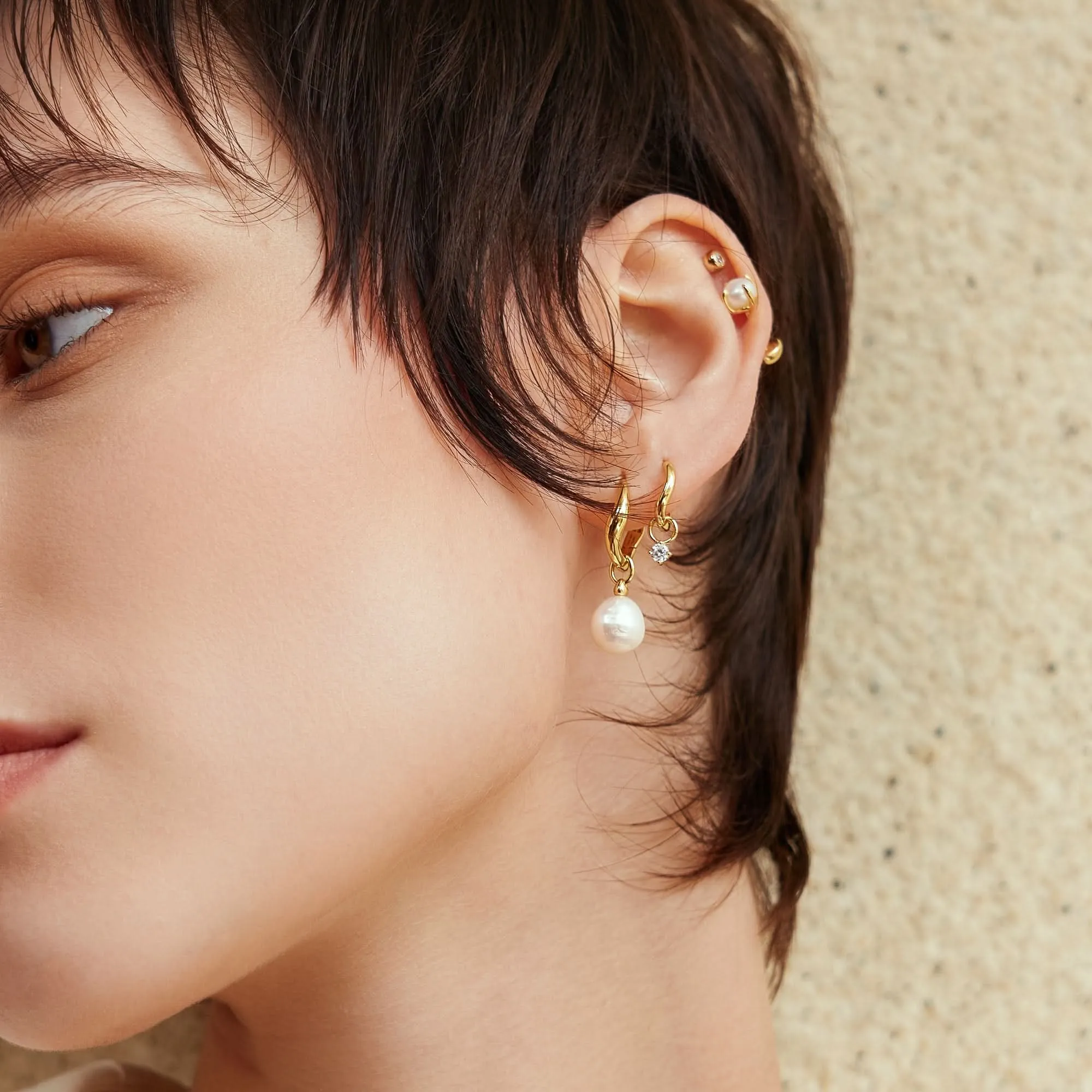 Ania Haie Gold Freshwater Pearl Drop Hoops E058-05G Ania Haie Jewellery