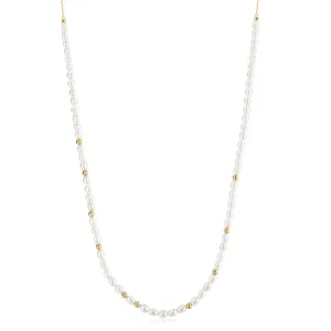 Ania Haie Gold Freshwater Pearl White Cubic Zirconia Bezel Set Slider Necklace N058-06G Ania Haie Jewellery