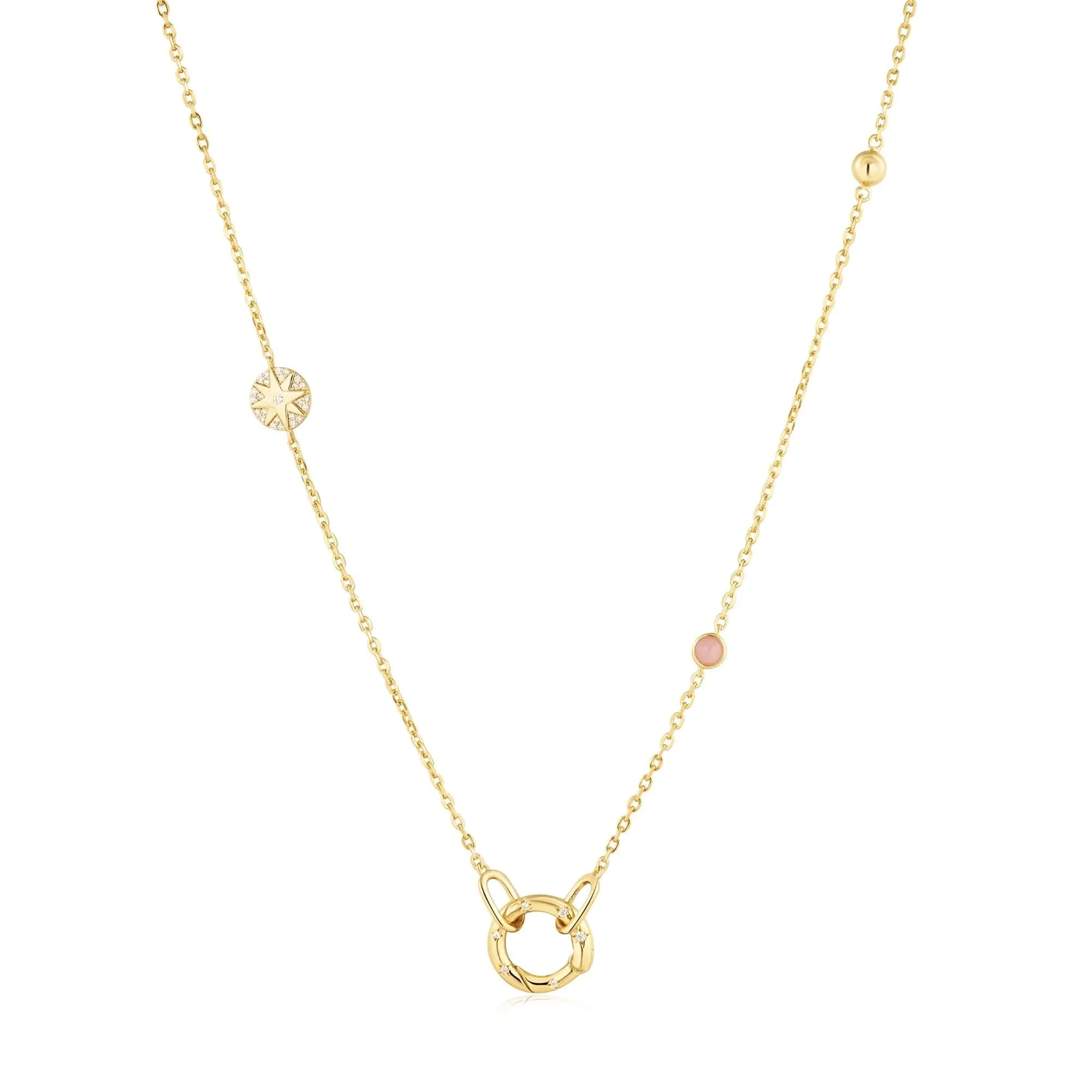 Ania Haie Gold Star Rose Quartz Charm Connector Necklace N055-01G Ania Haie Jewellery