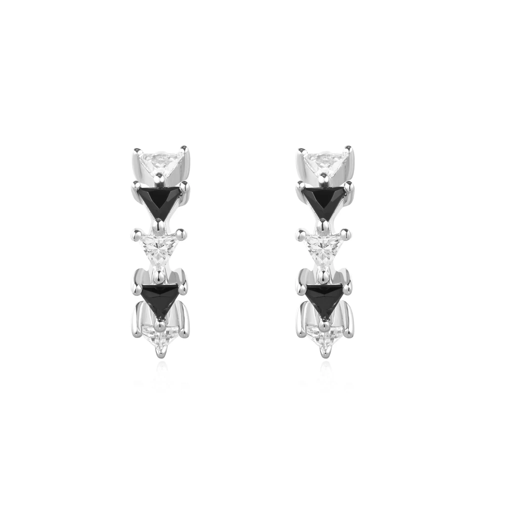 Ania Haie Silver Black/White Triangular Cubic Zirconia Huggies E059-13H Ania Haie Jewellery