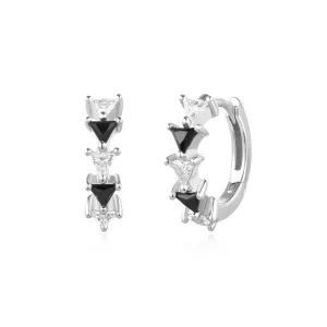 Ania Haie Silver Black/White Triangular Cubic Zirconia Huggies E059-13H Ania Haie Jewellery