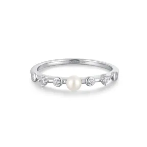 Ania Haie Silver Freshwater Pearl White Cubic Zirconia Bezel Set Ring R058-04H Ania Haie Jewellery