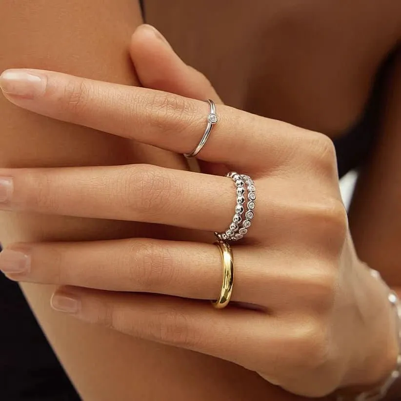 Ania Haie Silver Half Round Cubic Zirconia Ring R059-02H Ania Haie Jewellery