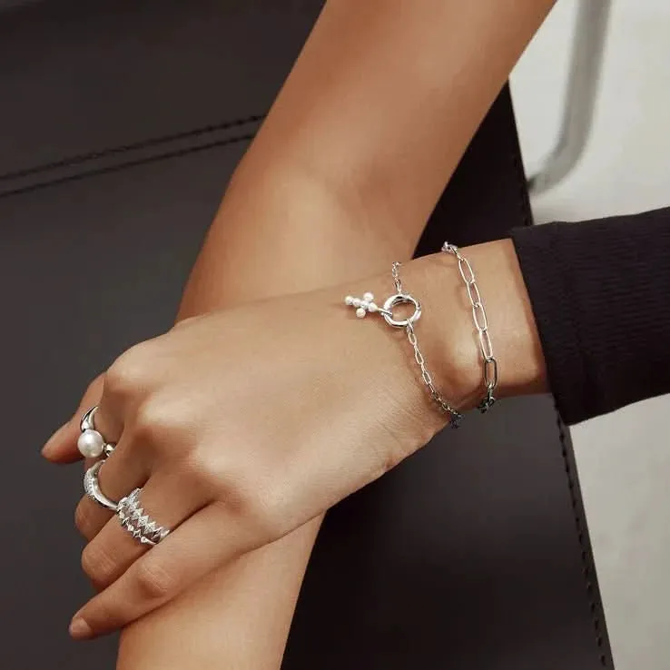 Ania Haie Silver Shell Pearl Cross Charm NC060-06H Ania Haie Jewellery