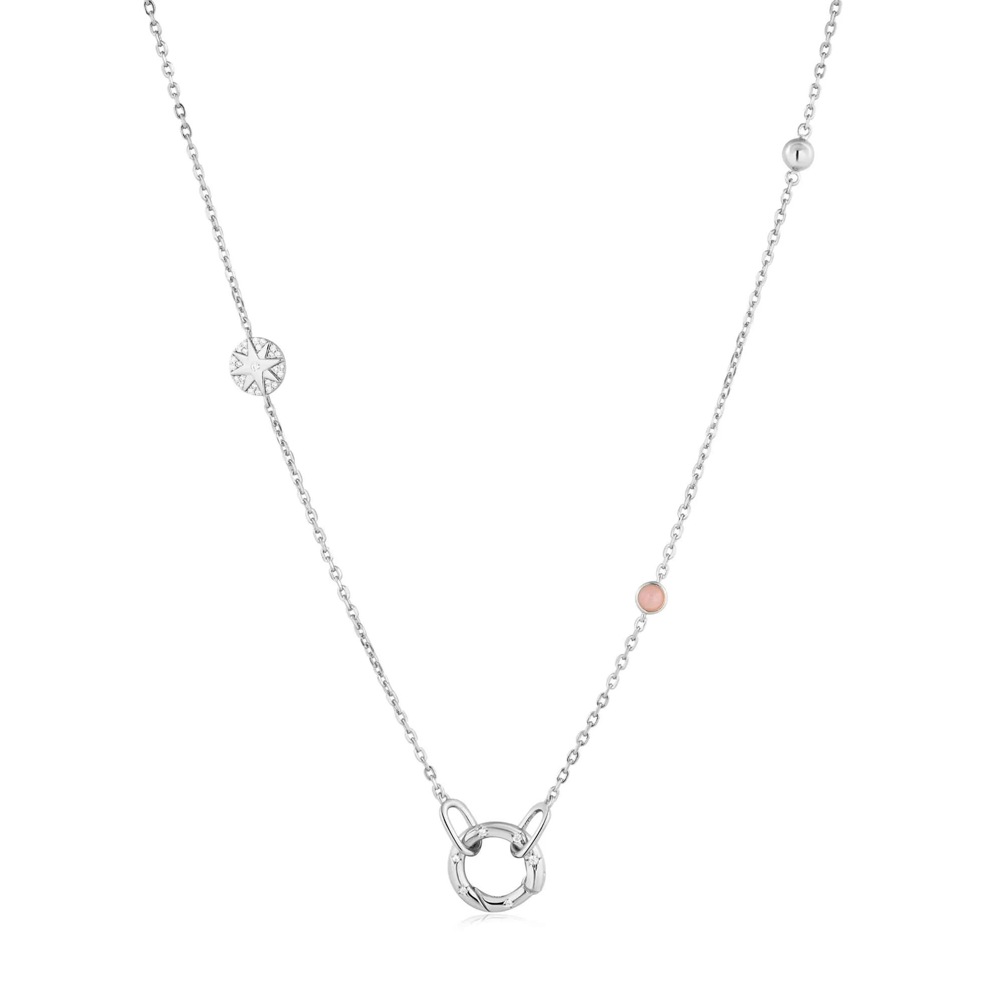 Ania Haie Silver Star Rose Quartz Charm Connector Necklace N055-01H Ania Haie Jewellery