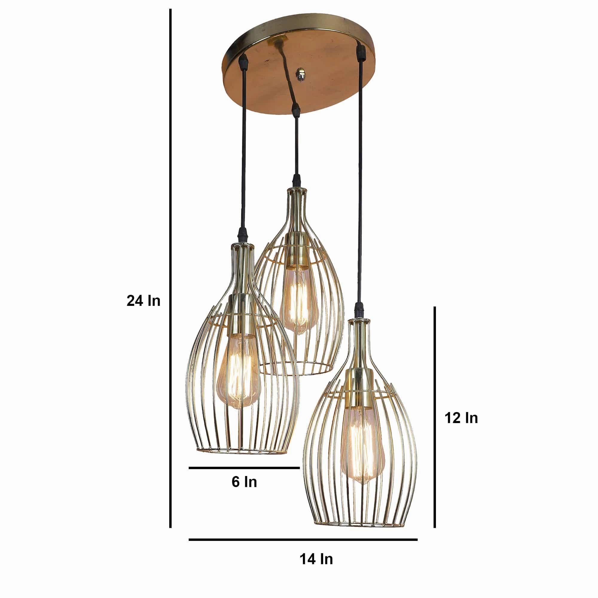 Antique Gold 3 Iron Light Cluster Hanging Lamp