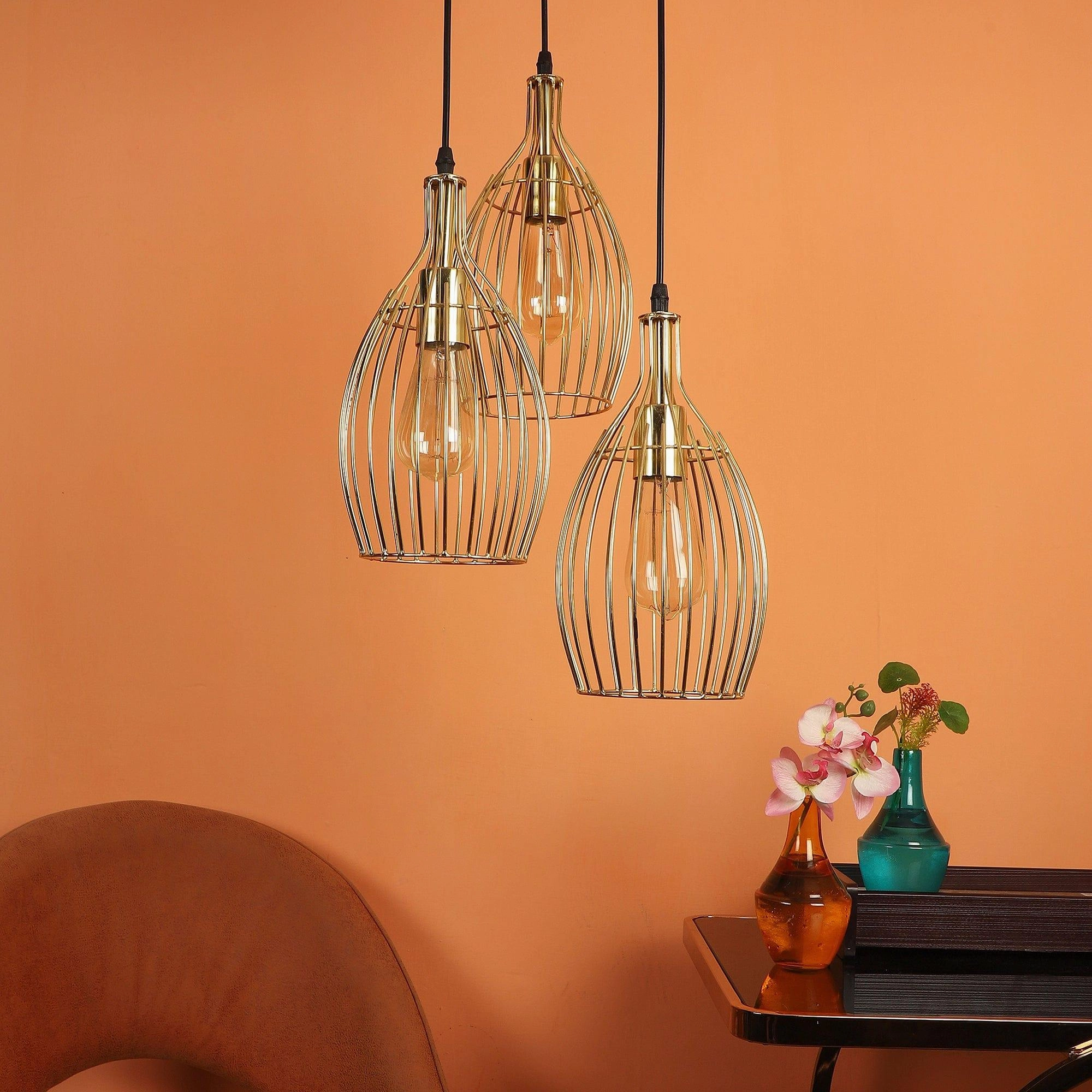 Antique Gold 3 Iron Light Cluster Hanging Lamp