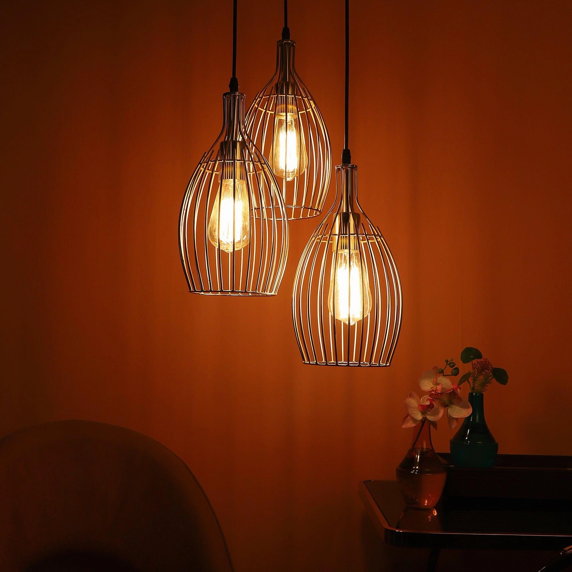 Antique Gold 3 Iron Light Cluster Hanging Lamp