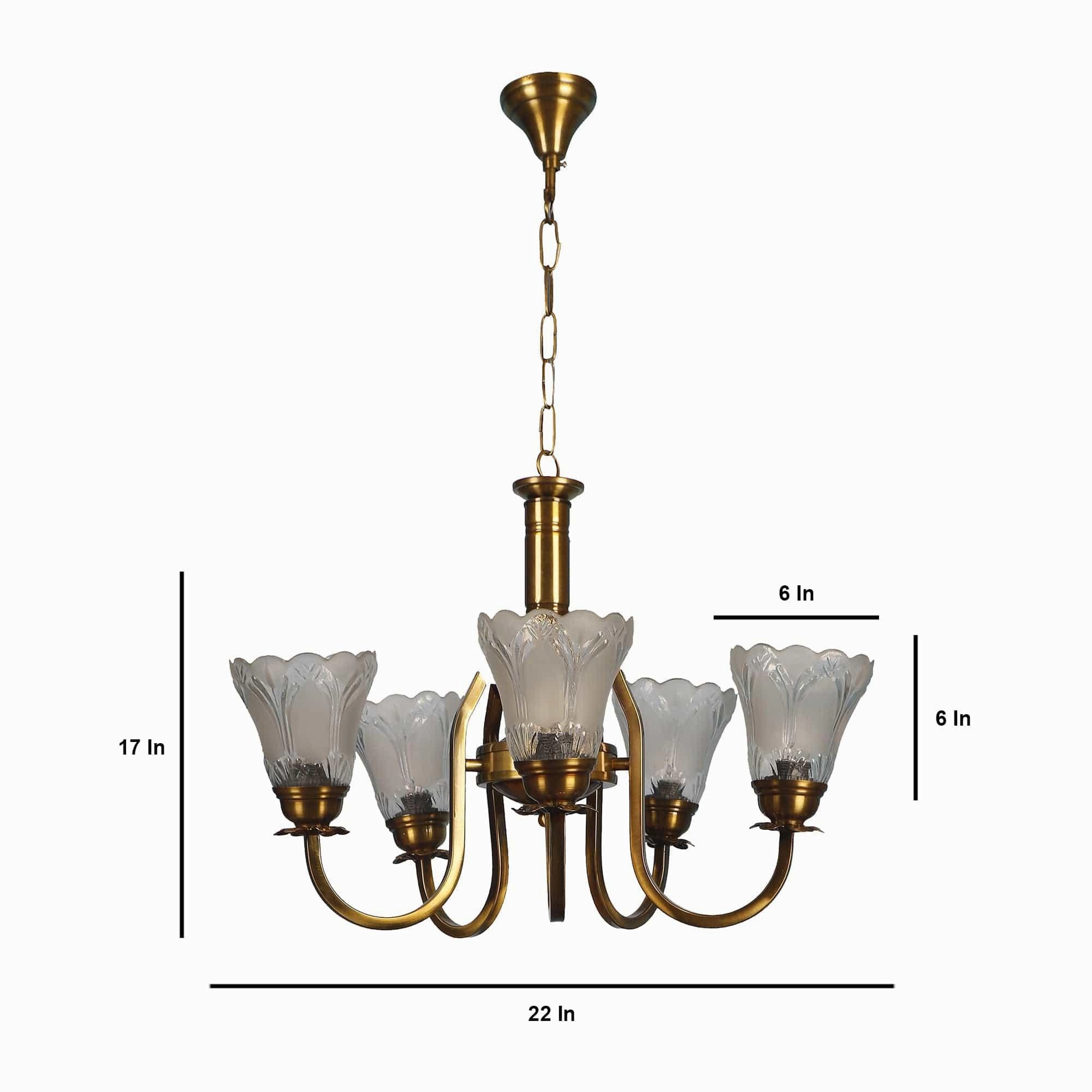 Antique Gold And White  Iron  5 Light Chandelier