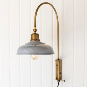 Antiqued Brass Wall Lamp With Grey Shade rechargeable bedside light