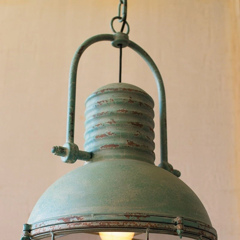Antiqued Turquoise Industrial Pendant Light